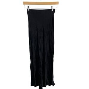 Bec + Bridge Black Crinkled Satin Bias Cut Maxi Slip Skirt -  Size 2